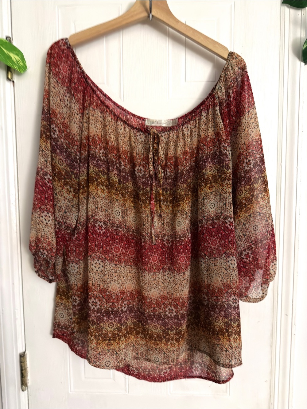 Liberty Love Multicolor Boho Off-Shoulder Peasant Top